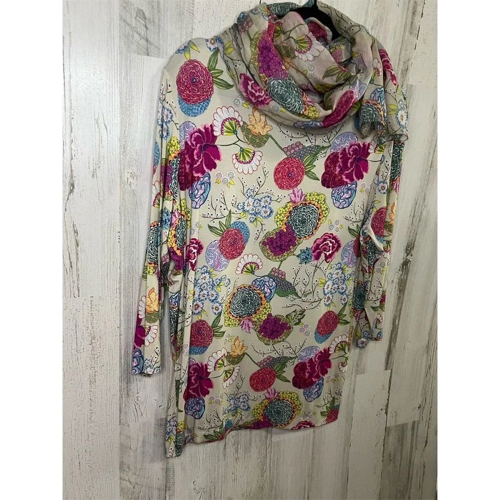 Leggiadro Womens‎ XL Floral 3/4 Sleeve Top Matching Scarf Luxury Garden Party